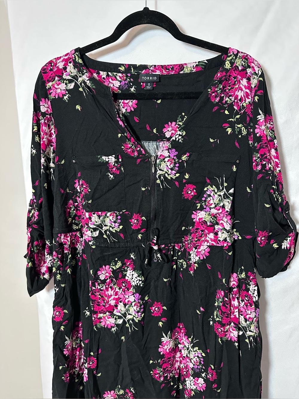 Torrid Midi Floral Challis Dress Womens 0 L Drawstring Shirtdress Floral